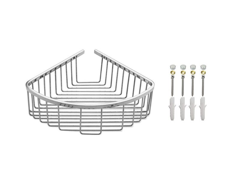 VIBORG Deluxe Solid Thick SUS304 Stainless Steel Wire Wall Mounted Single Tier Bathroom Corner Shower Basket Bath Caddy Shelf Organizer Storage Holder for Shampoo Conditioner. Polished mirror-like